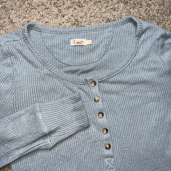 Faherty Womens Legend Apres Waffle Knit Henley Top Shirt Size Small Light Blue - Picture 1 of 6